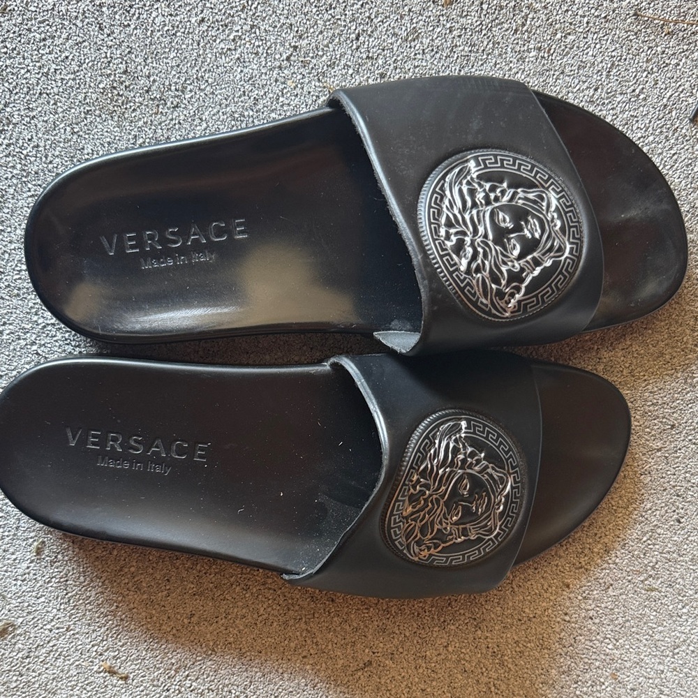 Versace Black Slides with Silver Medusa Emblem